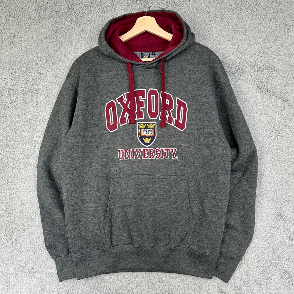 Vintage Oxford University Pullover Hoodie Thick Drawstring Patch Embroidery L